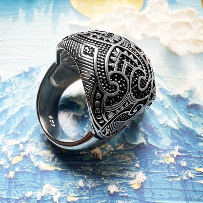 Damen-Ring Maori Schädel ethnisch Herbst aus Sterlingsilber