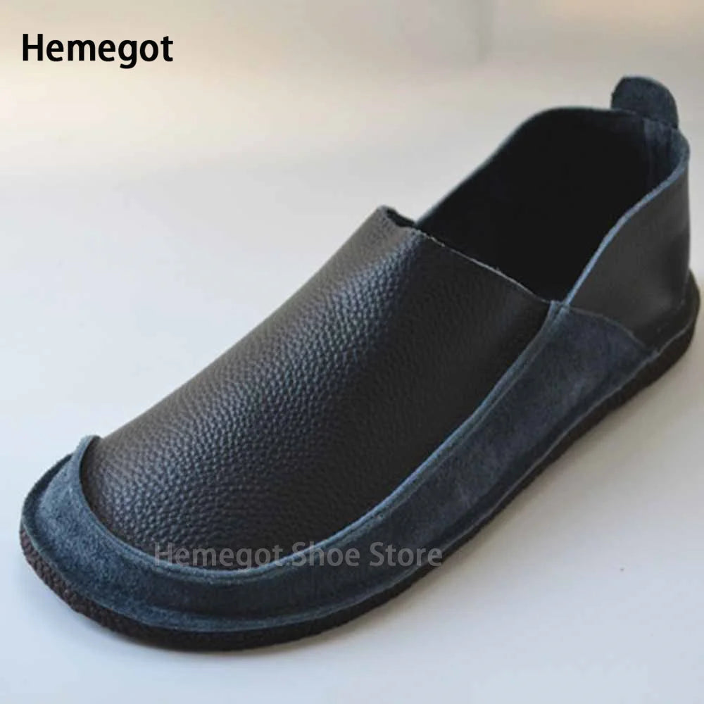 Dunkelblaue Herren-Loafer aus Leder, flacher Schlupfschuh mit gerundeter Kappe