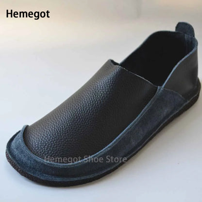 Dunkelblaue Herren-Loafer aus Leder, flacher Schlupfschuh mit gerundeter Kappe