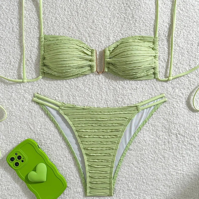 Gelbes Sexy-Bikini-Set mit Push-up für Damen – Brasilianischer Stil für Strand und Pool
