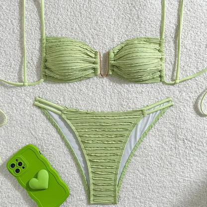Gelbes Sexy-Bikini-Set mit Push-up für Damen – Brasilianischer Stil für Strand und Pool