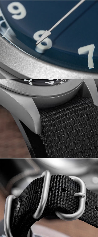 Herren-Quarzuhr mit Bubble-Glas und Nylonarmband