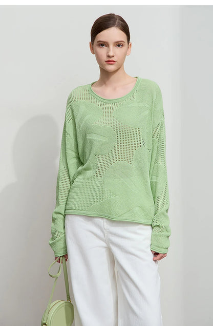 Damen-Rundhalspullover Aushöhlung Jacquard Viskose locker Frühling