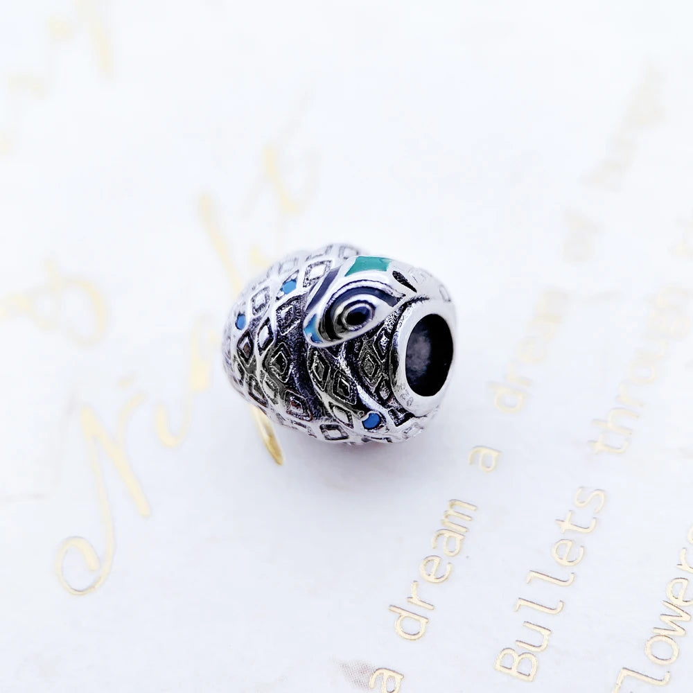 Damen-Charm-Anhänger blaue Schlange Perlen ethnisch Karma aus Sterlingsilber