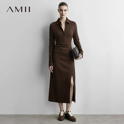 Elegantes Gestricktes Kleid Damen Knopfleiste Tailliert