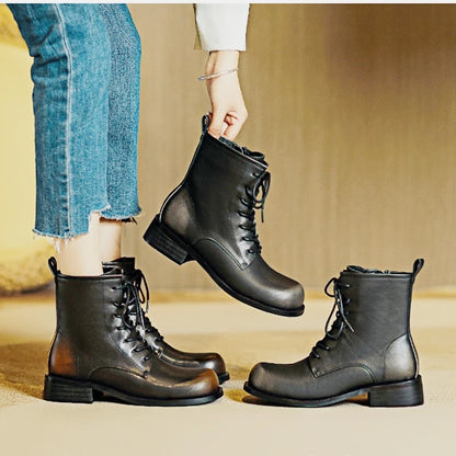 Damen Stiefeletten im Retro-Stil mit rutschfester Sohle und niedrigem Absatz