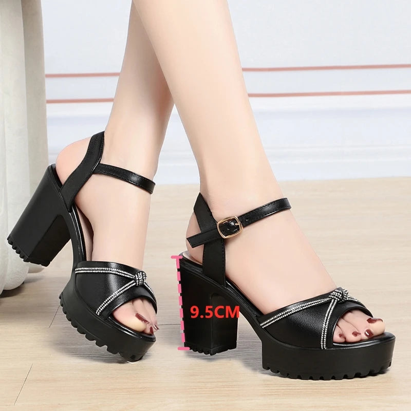 AIYUQI Frauen Sandalen High Heels 2025, Neue Echtes Leder Mode Frauen Sandalen Große Größe Strass Sommer Sandalen Frauen