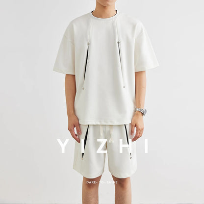 Herren Kurzarm T-Shirt Set mit elastischer Taille und praktischen Taschen