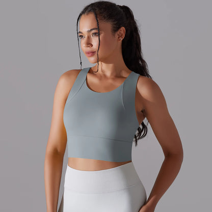 Nylon-Yogatop für Frauen, Slim Fit, ärmellos, U-Ausschnitt, Hellgrau, Vorderansicht