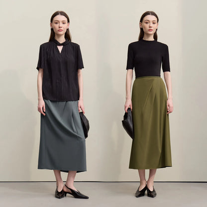 Damen-Plisserock Midi in Dunkelgrau und Ferngrün, jeweils mit Faltenfront
