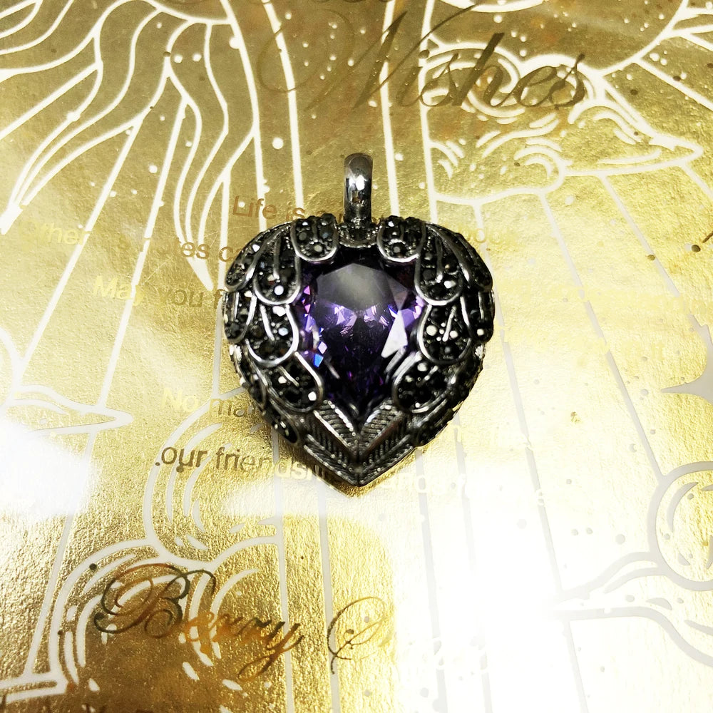 Damen-Charm-Anhänger lila geflügeltes Herz Glamour aus Sterlingsilber