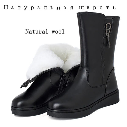 AIYUQI Women's Winter Boots Wool 2025  New Large Size 41 42 43 Women's Snow Boots Wool Flat Women's Mid-Boots