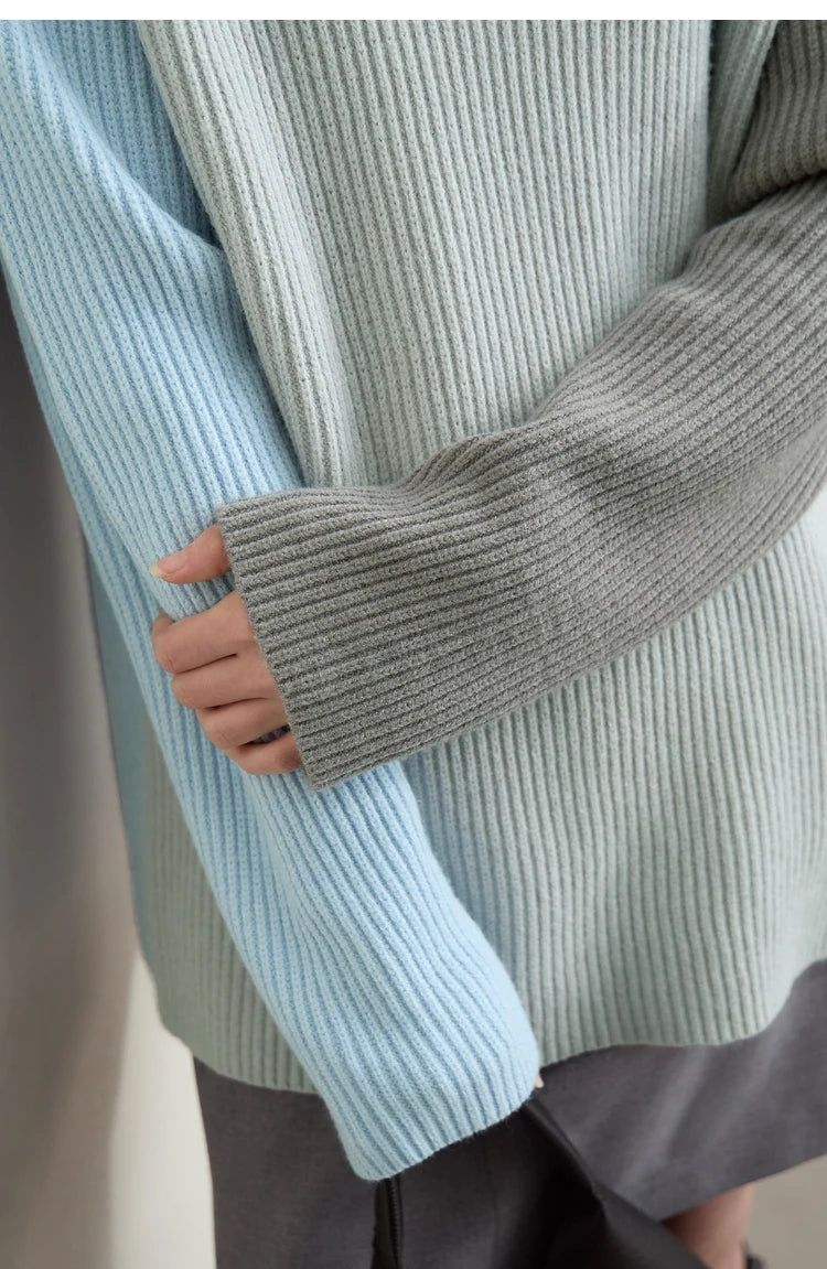 Damen V-Ausschnitt Pullover Patchwork Raglan locker Herbst-Winter