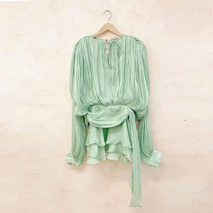 Elegantes Damen-Tunikakleid mit Rundhalsausschnitt, langen Ärmeln und Patchwork-Design
