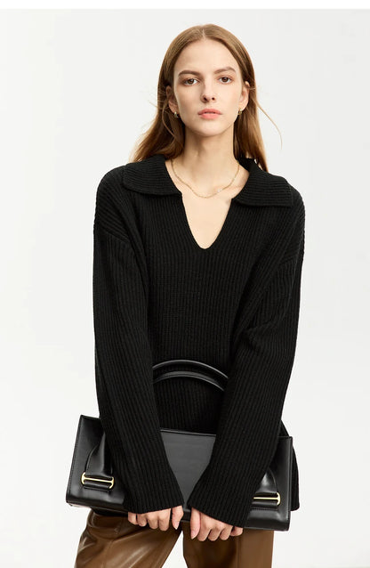 Damen V-Ausschnitt Pullover Acryl French Lazy Style lang Winter