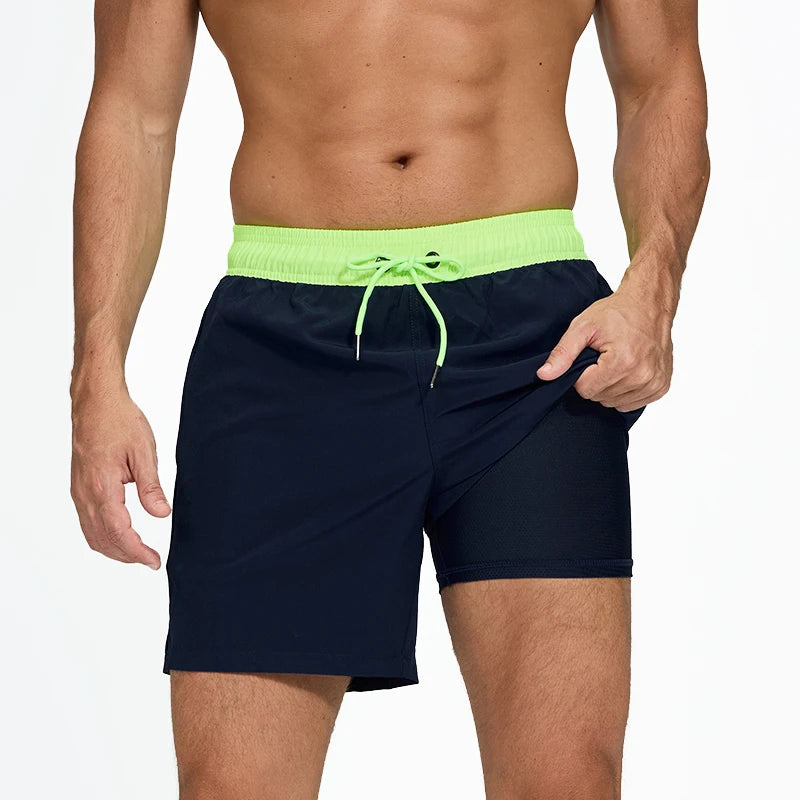 Lange Herren-Shorts aus Polyester mit Innenfutter und seitlicher Reißverschlusstasche – ideal für Strand und Fitnessstudio
