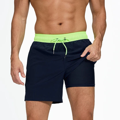 Lange Herren-Shorts aus Polyester mit Innenfutter und seitlicher Reißverschlusstasche – ideal für Strand und Fitnessstudio