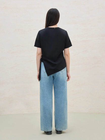 Damen Vintage T-Shirt mit Kontrastnähten und Rundhalsausschnitt – Lässiger Schnitt aus atmungsaktivem Baumwollmix für einen schicken Freizeitlook