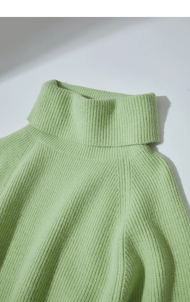 Damen-Rollkragenpullover kurz locker Raglanärmel Herbst-Winter