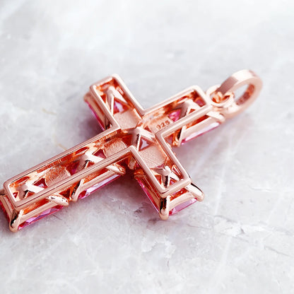 Damen-Anhänger Kreuz rosa Zirkonia trendiger Stil aus Sterlingsilber