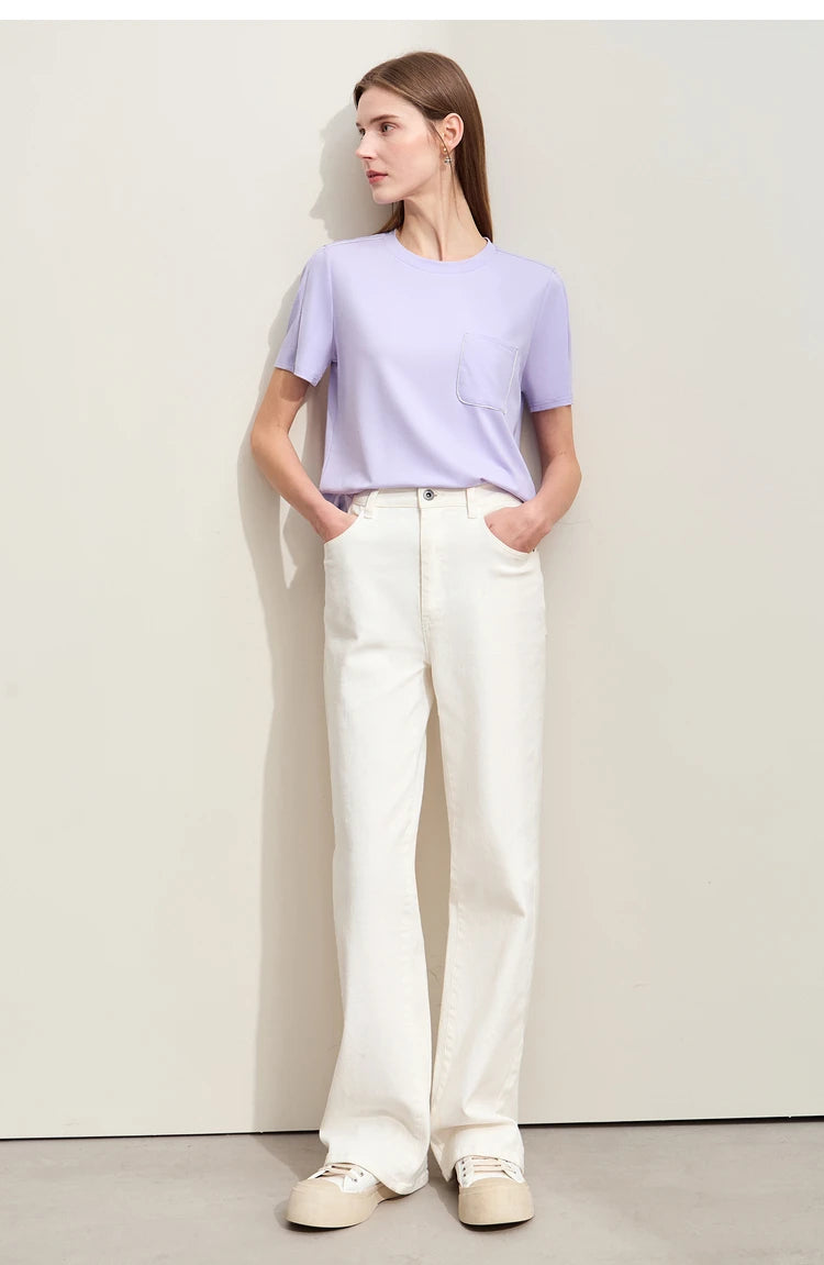 Damen Sommer-T-Shirts im minimalistischen Stil mit O-Ausschnitt und kurzen Ärmeln