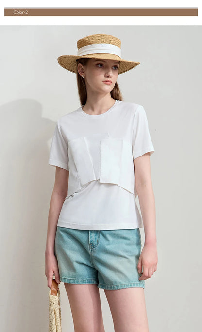 Damen T-Shirt im minimalistischen Stil mit lässigem Komfort und geradem Spleißen