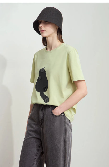 Damen T-Shirt im College-Stil aus leicht elastischem Lyocell mit minimalistischen Druck
