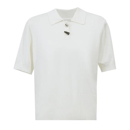 Damen-Polostricktop, kurzarm, weiß, mit Kragen und Knopfleiste