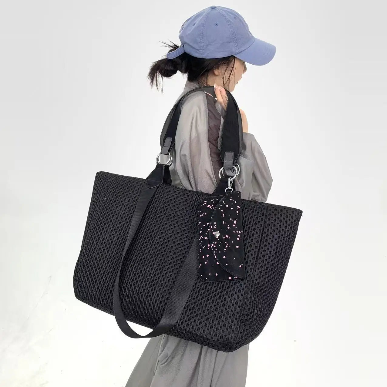 Damen-Shopper aus Netzgewebe mit großem Fassungsvermögen und abnehmbare Mini-Tasche, atmungsaktiv