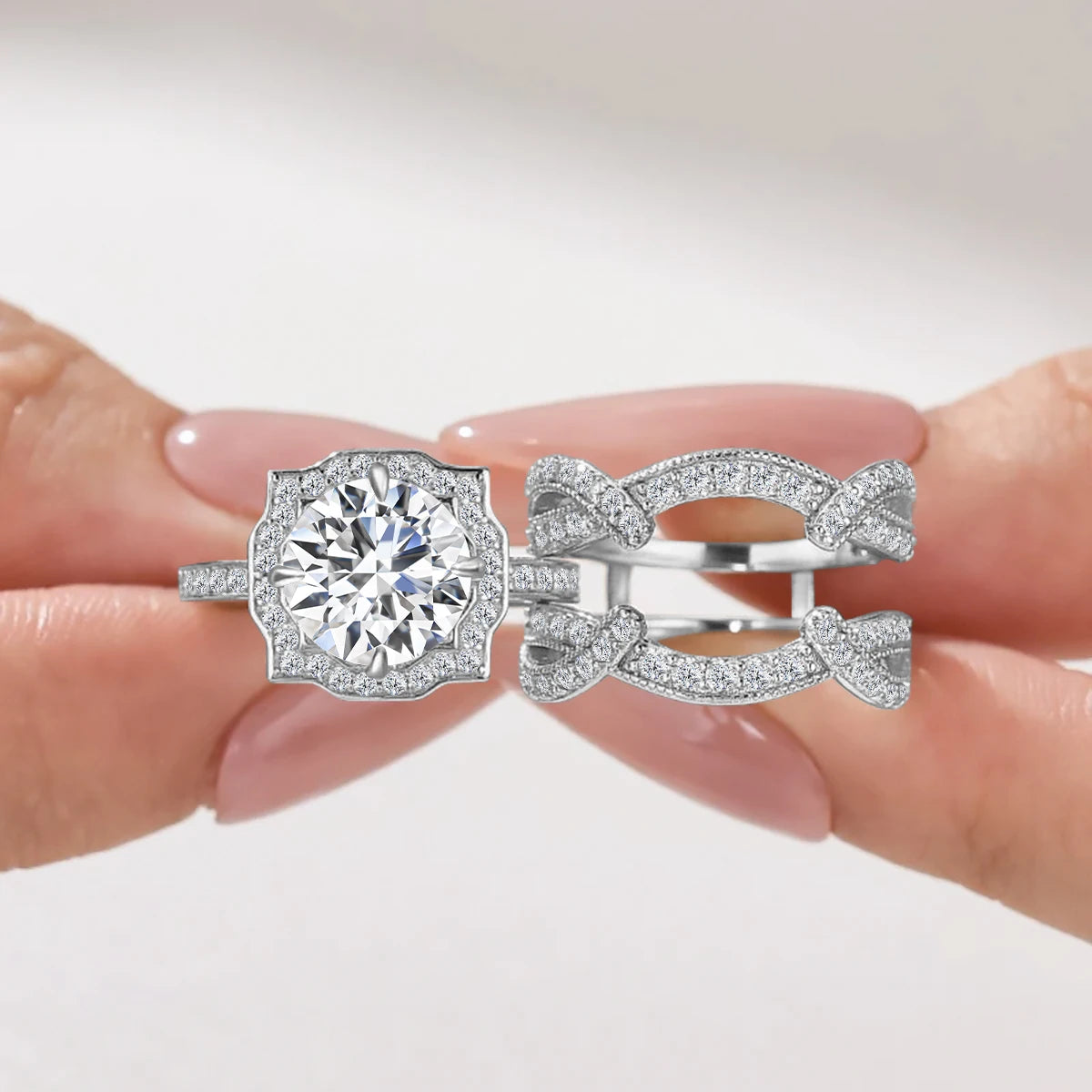 Damen-Verlobungsring-Set Mit Moissanit 3-Karat Im Halo-Design für Verlobung und Alltagsglanz
