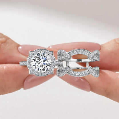 Damen-Verlobungsring-Set Mit Moissanit 3-Karat Im Halo-Design für Verlobung und Alltagsglanz