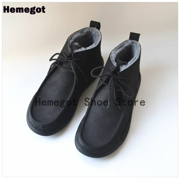 Winter Sheepskin Fur Men's Shoes Genuine Leather Warm Anti-Slip High-Top Men Shoes Handmade Men Snow Boots Newest Warm Boots