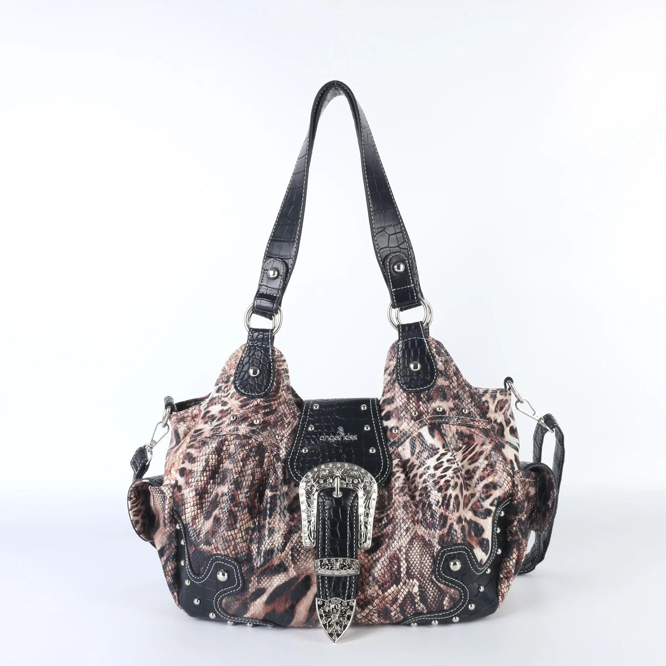 Damen-Handtasche aus PU Leder Leopardenmuster Top-Handle Tragegriff Mit Innenfächern und Reißverschlussfach