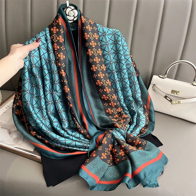 Damen Seidenschal groß 180x90cm Sommer Strand Foulard Bandana weich