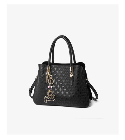 Damen Schultertasche aus echtem Leder im Karomuster mit Reißverschluss