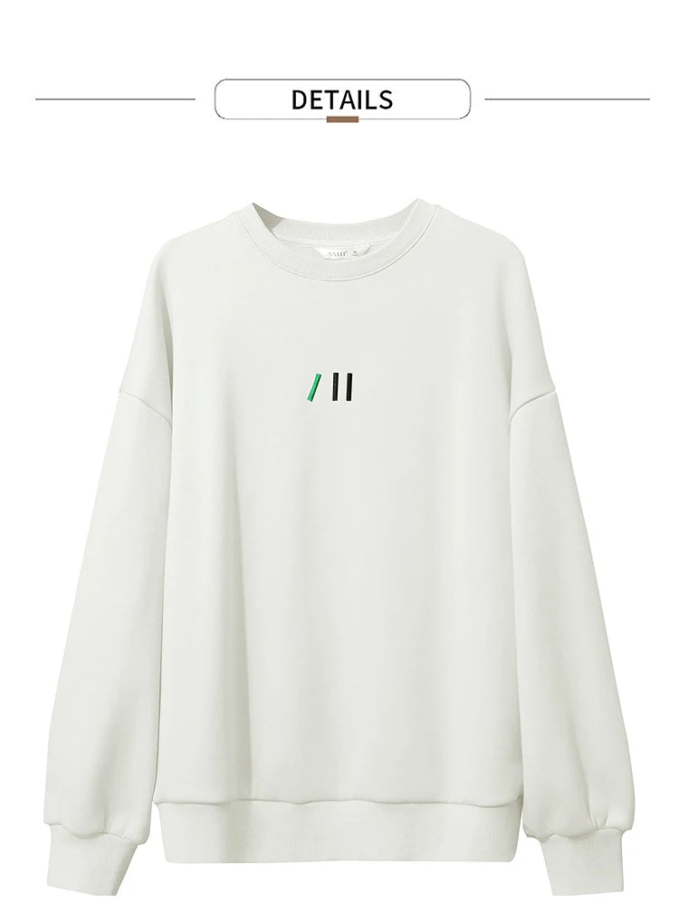 Damen-Rundhals-Sweatshirt Stickerei Kunstfell warm locker Winter