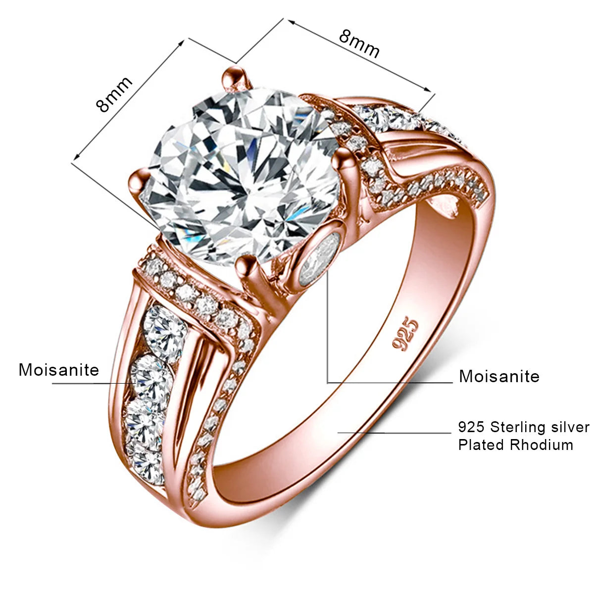 Damen-Ring Moissanit D-Farbton VVS1 2 Ct Sterlingsilber 925 Schmuckqualität Premium
