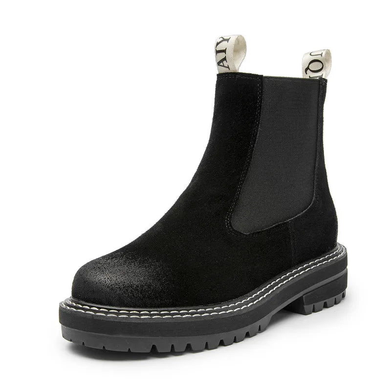 Women's Chelsea Boots Genuine Leather 2025 Autumn Winter Trend Thick-soled Women Ankle Boots All-match Marton Boots Ladies