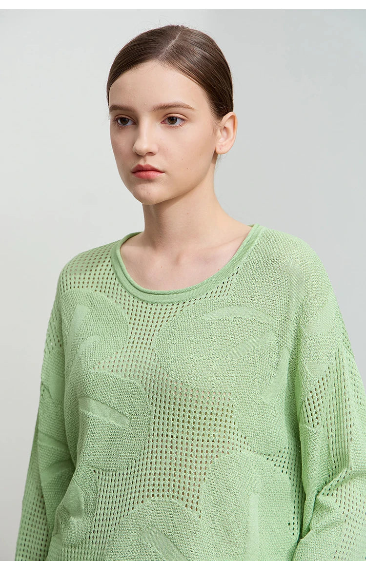 Damen-Rundhalspullover Aushöhlung Jacquard Viskose locker Frühling