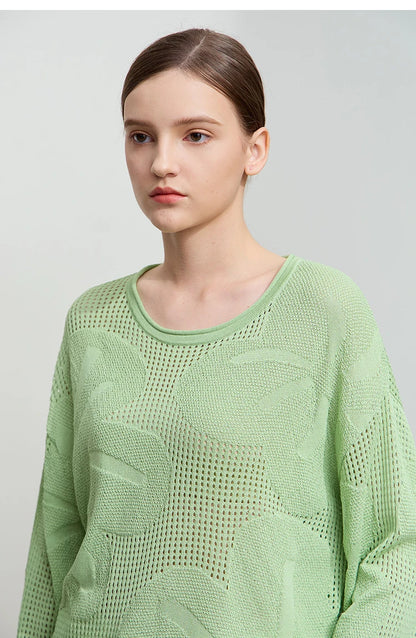 Damen-Rundhalspullover Aushöhlung Jacquard Viskose locker Frühling