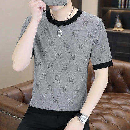 Herren Kurzarm T-Shirt aus Jacquard gestricktem Material im Retro-Stil für Sommer