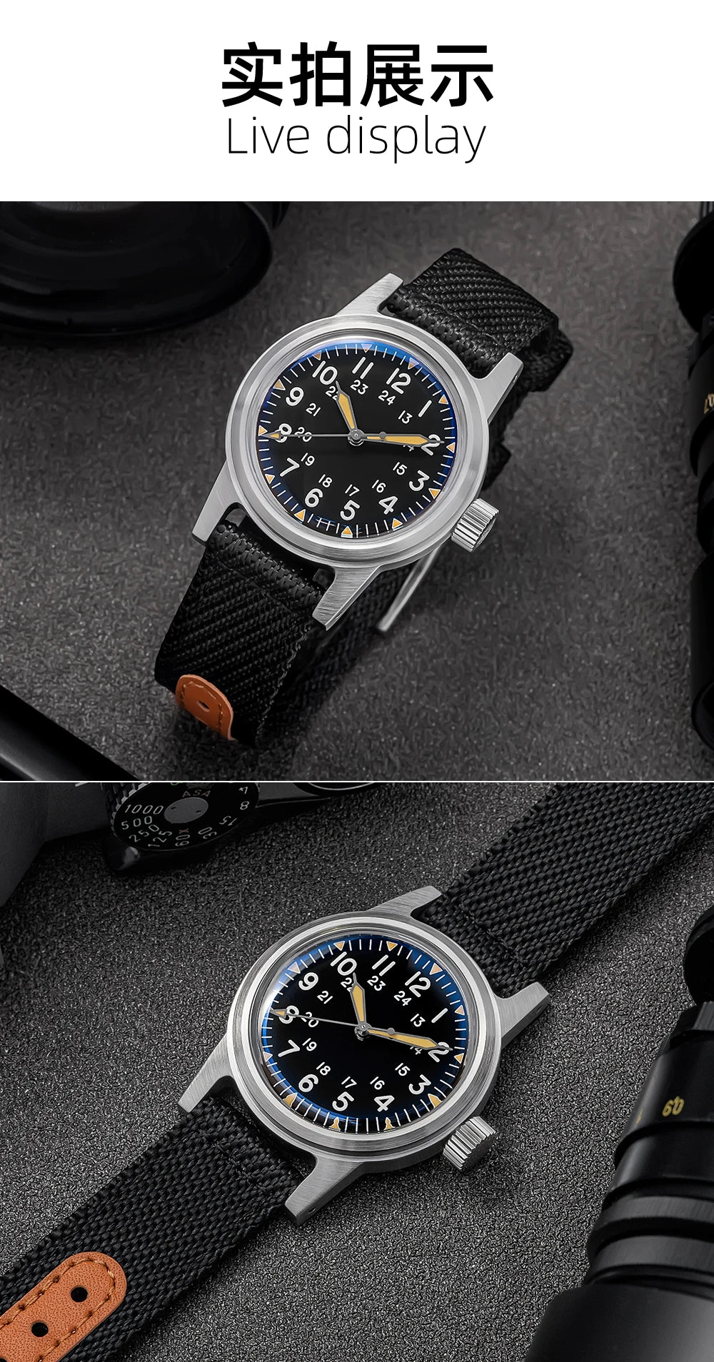 Herren-Vintage-Automatikuhr mit Bubble-Glas und Nylonarmband