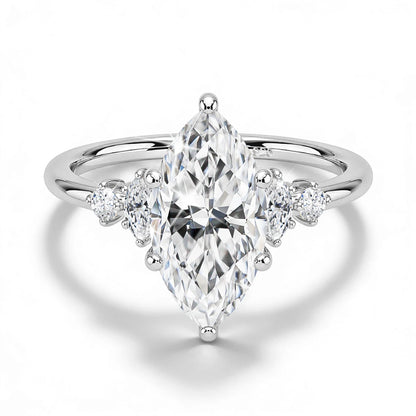 Damen-Verlobungsring aus Silber 925 mit fünf Moissanite im Marquise-Schliff, 18k Goldplattiert
