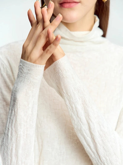 Damen-Rollkragenpullover Wolle-Mix schlank dünn Winter