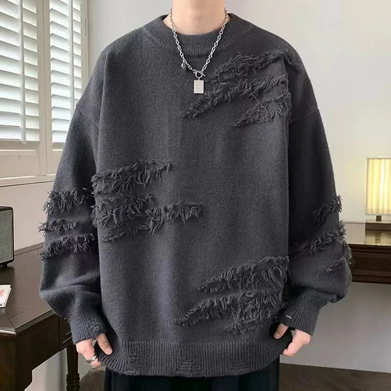 Herren-Sweatshirt mit Rundhalsausschnitt und Kontrast-Patchwork – Lässiges Langarmshirt in Übergröße