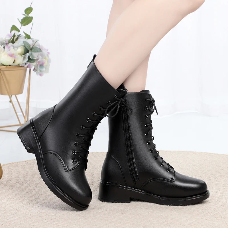AIYUQI Women's Winter Shoes Genuine Leather Boots Women Large size 41 42 43 Casual Marton Boots Women  Snow Boots