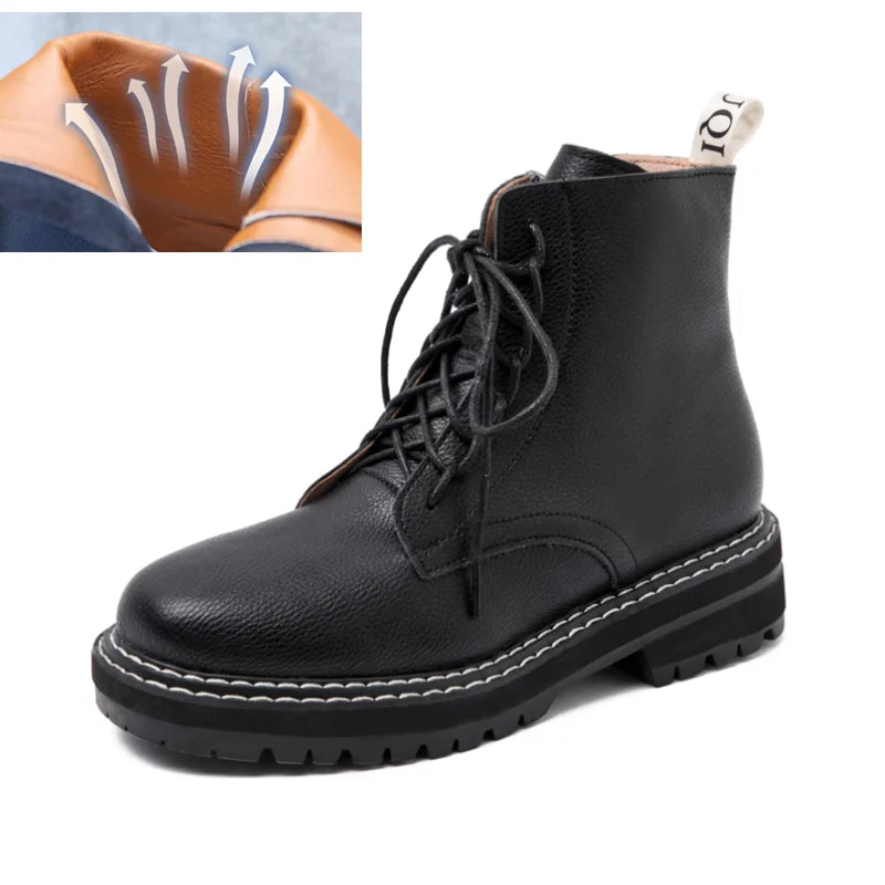 Schwarze Damenstiefeletten aus Leder mit Schnürung und Ziernaht