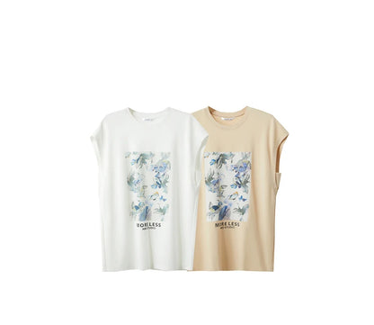 Damen T-Shirts im Minimalismus-Stil mit lässigem O-Neck und Blumen-Druck