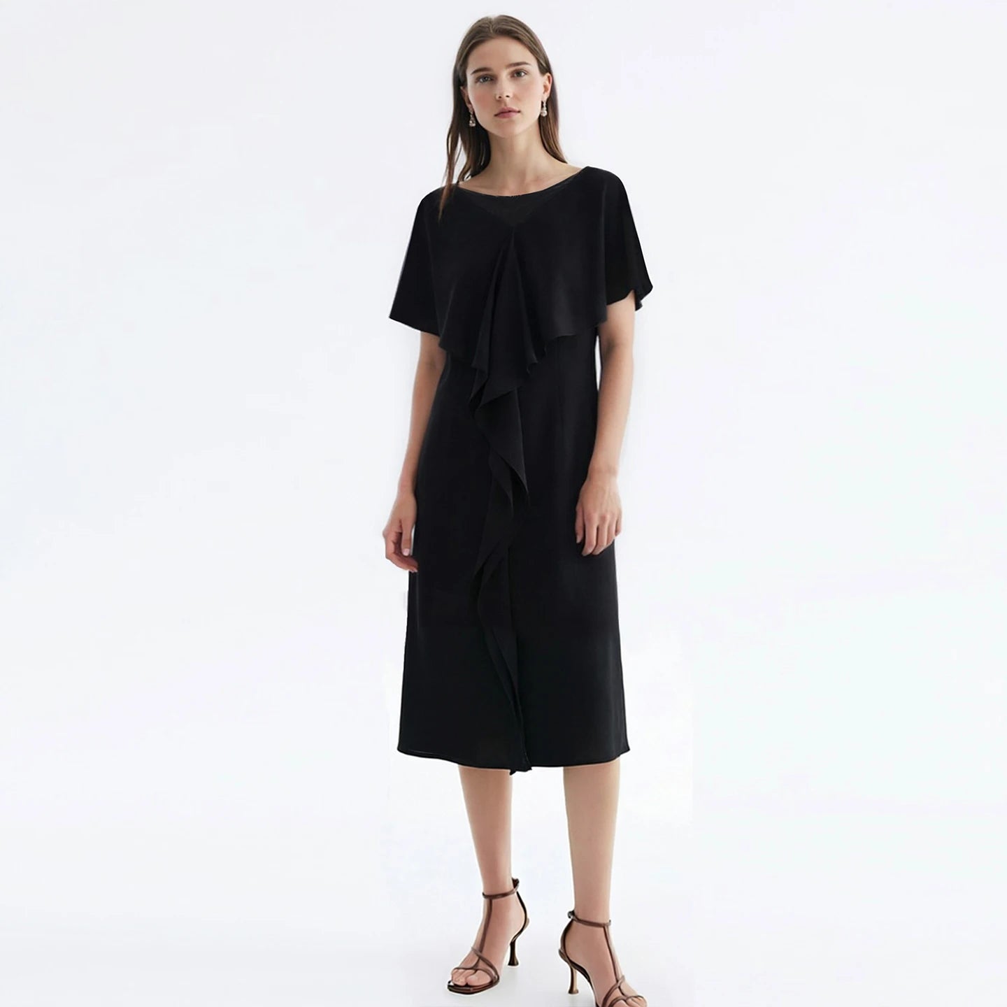 Elegantes Schulterfreies Midi Damenkleid Für Berufstätige