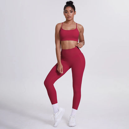 Damen Yoga-Set mit Sport-BH und Leggings, weinrot, seitliche Ansicht